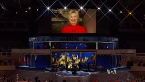 Democratic Presidential Nominee, Hillary Clinton, addressing the convention following her nomination. Image-Screengrab VOA video.