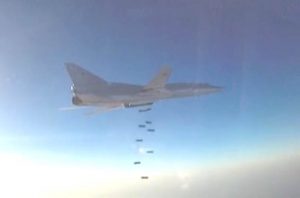 Russian warplane dropping ordinance over Syria. Image-Screenshot of Russian Defense Ministry video