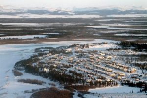 Aerial view of the  village of Noorvik.