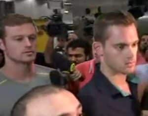 U.S. swimmers Gunnar Bentz and Jack Conger were detained at the Rio De Janeiro airport as they were leaving Brazil. Image-Screenshot BBC video