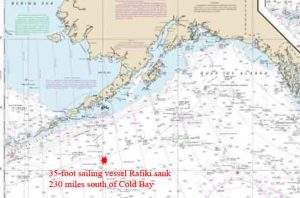 A 35-foot sailboat sank 230 miles to the south of Cold Bay on Wednesday morning. Image-NOAA 