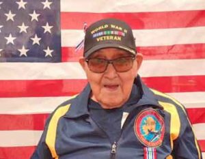 WWII veteran, Wesley Aiken, smiles for the camera at the Tribal Veteran Representative Training in Barrow. Image-Phillip Hokenson 