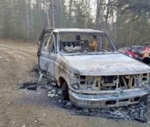 David Grunwald's burned-out Bronco was located Monday on Baldy Trail.