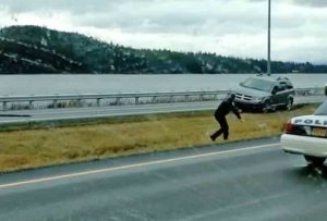 23-year-old Cecil Yeisley almost hit officer while avoiding spike strips. Image- Screengrab of Michael Millay Youtube video