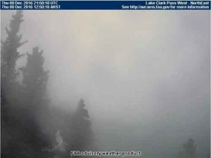 Ice fog conditions continued in the Lake Clark Pass area into Thursday. Image-FAA weather cam