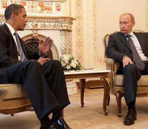 President Obama and President Putin meeting at Putin's dacha outside Moscow in 2009. Image-Pete Souza