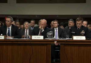 U.S. Intelligence chiefs testify before Senate Armed Services hearing.