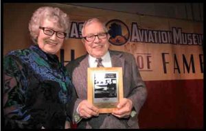 Harold & Florence Esmailka accepting the Aviation Entrepreneur Award at the 2016 Alaska Aviation Hall of Fame Gala. Image-Alaska Aviation Museum
