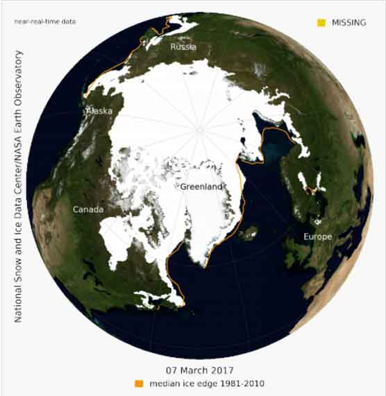 Arctic Sea Ice Maximum at Record Low for Third Straight Year