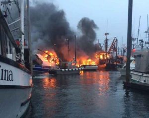 Fire broke out burning three commercial fishing boats in Craig early Sunday morning. Image Bobbi Leighty via Capital City Fire Rescue FB page.