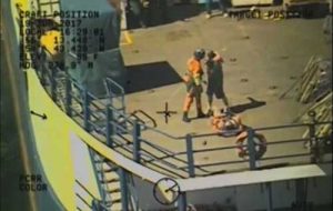 A Coast Guard Air Station Kodiak MH-60 Jayhawk helicopter crew medevacs a 22-year-old man with a possible broken leg from the motor vessel Coastal Progress. Image-USCG