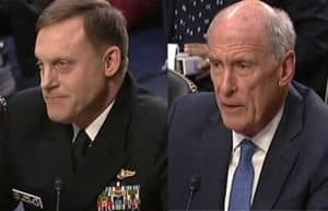 National Security Agency head Michael Rogers (l) and National Intelligence Dan Coats(r) spoke to the Senate Intelligence Committee.