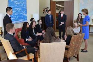 Alaska Senator Lisa Murkowski speaking with her new interns. Image-Office of Senator Murkowski