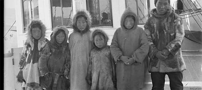 Alaska Native children on board a ship to Carlisle Indian Industrial School, 1879. Photo by John N. Choate. Photo Lot 81-12 06834400, National Anthropological Archives, Smithsonian Institution