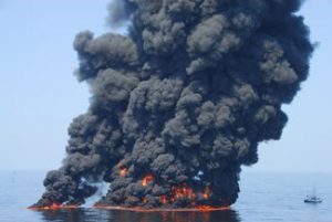 An in situ burn of surface crude oil. Image-NOAA
