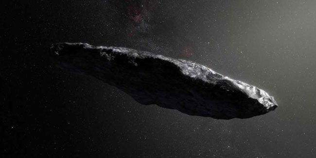 An illustration of ‘Oumuamua, the first object we’ve ever seen pass through our own solar system that has interstellar origins. Credits: European Southern Observatory/M. Kornmesser