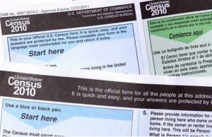 FILE - Copies of the 2010 Census forms are seen during a news conference in Phoenix, Arisona, March 15, 2010.