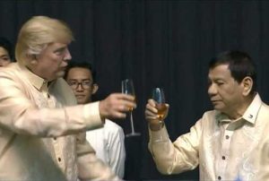Philippine President Rodrigo Duterte and President Trump during Trump's Philippine visit. Video screengrab