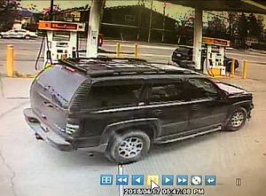 Black Chevy SUV used as a getaway vehicle in Shell gas station robbery on Tuesday. Image-APD