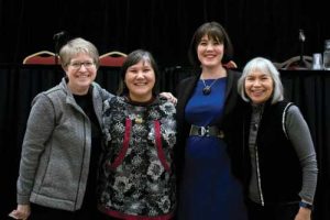 OCS Deputy Director Tracy Spartz Campbell, DHSS Commissioner Valerie Davidson, T&H General Counsel Madeline Soboleff Levy and T&H TFYS Director Francine Eddy Jones at Native Issues Forum on Compacting Child Welfare Services.