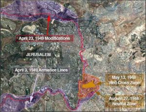 Map of Jerusalem showing the changing lines that created the territorial anomaly where the new U.S. embassy to Israel will be partly located. Image-VOA