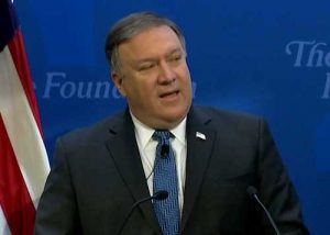 State Secretary Pompeo revealing sweeping sanctions against Iran. CNN video screengrab