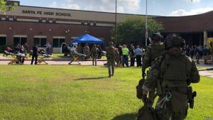 Law enforcement officers respond to Santa Fe High School following a shooting incident. Image-Harris County Sheriff office, Santa Fe, Texas