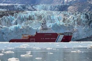 The U.S. Coast Guard Cutter Storis uses dynamic positioning to maintain its position near the Johns Hopkins Glacier in Glacier Bay National Park and Preserve. (U.S. Coast Guard photo by Petty Officer 3rd Class Ashly Murphy)