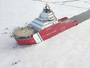 USCGC Storis (WAGB 21) sits hove to in the ice while conducting ice liberty for the crew in the Bering Sea. U.S. Coast Guard courtesy photo.