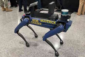 A robotic dog that carries equipment that allows 3D mapping of the inside of a room, ship or cave is on display during lab day at the Pentagon, May 6, 2026. Credit: C. Todd Lopez, Pentagon News