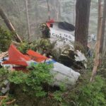 The wreckage of a Coast Guard MH-60 Jayhawk helicopter from Coast Guard Air Station Sitka is seen on Harbor Mountain in Sitka. (U.S. Coast Guard photo)
