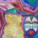 Image: Alutiiq hunter in decorated benwood hat. Detail of watercolor by Helen Simeonoff, Alutiiq Museum collections.