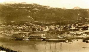 Photo: Sailing ships at the dock in Kodiak, ca. 1940. Smith Collection. Courtesy of Tim and Norman Smith.