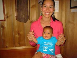Photo: LaRita Laktonen with her baby daughter at the Alutiiq Museum.