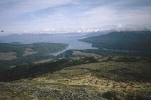 Photo: View of Litnik, a crying place near the mouth of the Afognak River, 1997, AM725.