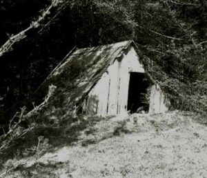 Photo: A potato shed in Ouzinkie. Smith Collection, courtesy of Tim and Norman Smith.