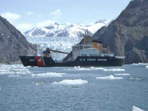 The United States Coast Guard Cutter Maple in front of LaConte Glacier. Image-USCG