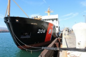 The Coast Guard Cutter SPAR is moored in San Pedro, California, at Coast Guard Base Los Angeles/Long Beach for scheduled maintenance Oct. 23, 2015. The SPAR crew is homeported in Kodiak, Alaska, more than 2,000 miles north of Los Angeles. (U.S. Coast Guard photo courtesy of the Coast Guard Cutter SPAR)