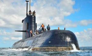 This undated photo provided by the Argentine Navy shows an ARA San Juan, a German-built diesel-electric submarine, near Buenos Aires, Argentina.