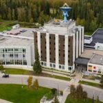 Photo by Eric Marshall The C.T. Elvey Building, center, is home to the University of Alaska Fairbanks Geophysical Institute. At left in this 2025 photograph is the Syun-Ichi Akasofu Building, which houses many Geophysical Institute researchers, including those of the Alaska Center for Unmanned Aircraft Systems Integration. The Akasofu Building is also home to another UAF research unit, the International Arctic Research Center.