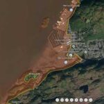 Screenshot from Alaska Earthquake Center website This image from a new tsunami map tool shows the extent of potential tsunami floodwater and a yellow evacuation line in Cordova.