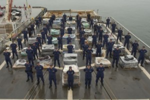 14 tons of Cocaine on the deck of the UACG Cutter Bertholf's deck prior to off-load. Image-U.S. Coast Guard photo by Petty Officer 1st Class Rob Simpson.