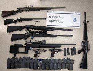 Eight firearms seized from an Alaska-bound traveller at the North Portal, Saskatchewan border crossing on August 22, 2015.