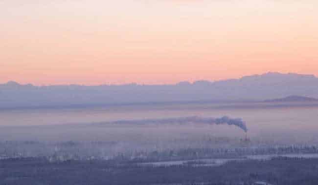 Fairbanks air reveals a strong inversion on a cold day in January 2012. Photo by Ned Rozell