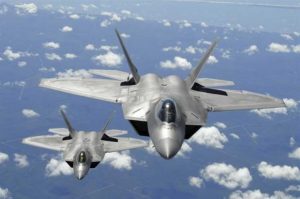 Two Air Force F-22 Raptor aircraft. (Department of Defense photo/Senior Master Sgt. Thomas Meneguin)