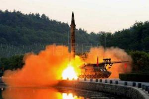 (FILE) An undated photo made available by the North Korean Central News Agency (KCNA), the state news agency of North Korea, shows the test-fire of a ballistic rocket equipped with precision guidance system, at an undisclosed location in North Korea (reissued Jun. 8, 2017). KCNA 