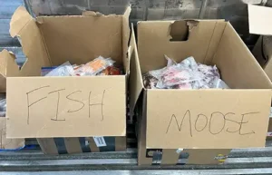 Contributions to the ex-Typhoon Halong traditional foods drive. Photo by Teresa Vicente/Kuskokwim River Inter-Tribal Fish Commission.