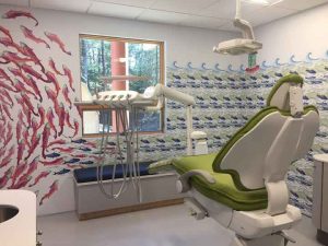 SEARHC employee and artist Sydney Akagi brought the Alaska outdoors into the Children’s Dental Clinic. Sydney is a Dental Case Coordinator at the Clinic and sought to make the art inviting and comforting for children undergoing dental procedures.Image-SEARHC