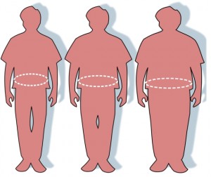 Silhouettes and waist circumferences representing normal, overweight, and obese. Image-Public Domain