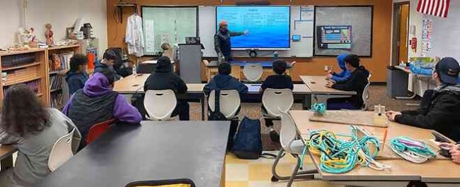 Gabe Dunham leads a classroom session in Metlakatla. Photo courtesy John Williams.
